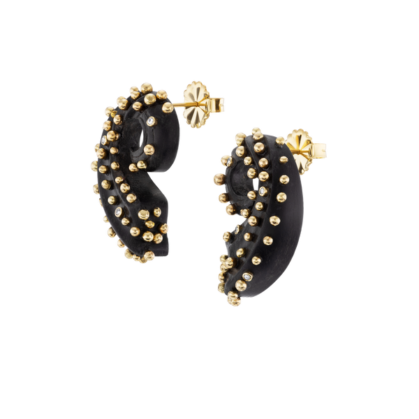 Ebony Spiral Earrings in carved wood by Christina Puchi