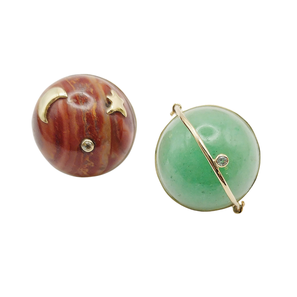 Carved Stone Planet Earrings by Christina Puchi