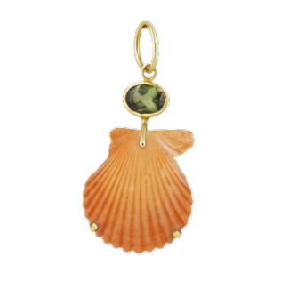 Orange Shell with Green Tourmaline Pendant