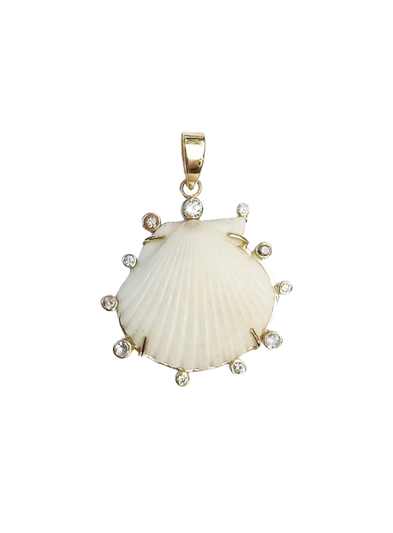 White Shell Diamond Halo 2 Pendant in shell by Christina Puchi