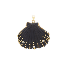 Load image into Gallery viewer, Carved Ebony Scallop Shell 2 Pendant in carved wood and shell by Christina Puchi
