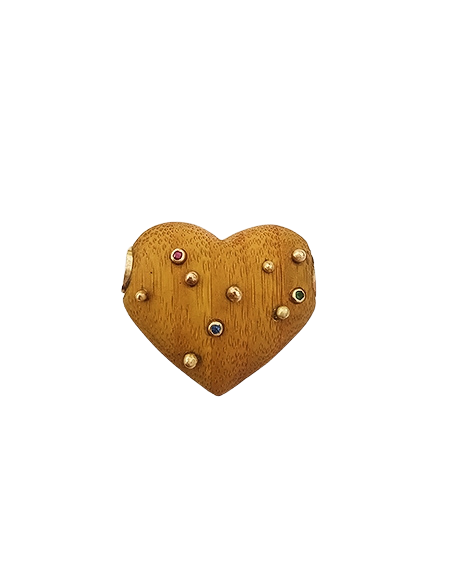 Bamboo Threaded Heart Pendant in carved wood by Christina Puchi