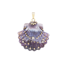 Load image into Gallery viewer, Carved Amethyst Shell Pendant in carved stone and shell by Christina Puchi

