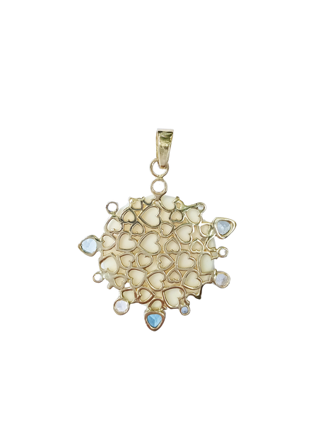 Carved Bone Sand Dollar Aqua Halo Pendant by Christina Puchi