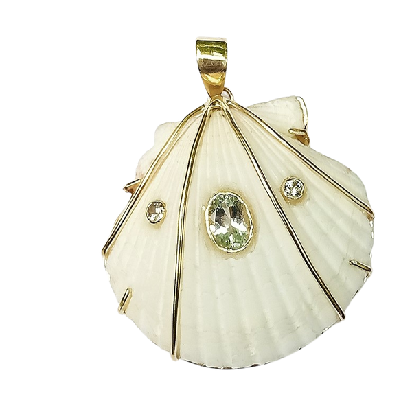3 Stone White Shell Pendant in shell by Christina Puchi