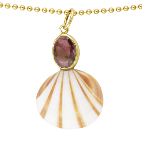 Rubellite Tourmaline Striped Shell Pendant