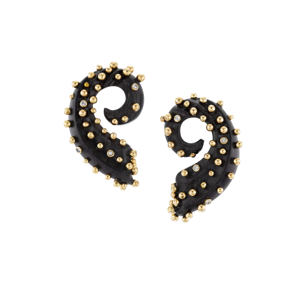 Ebony Spiral Earrings in carved wood by Christina Puchi