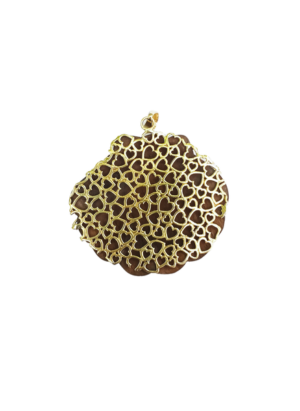 Diamond + Gold Ball Carved Walnut Shell Pendant in carved wood and shell by Christina Puchi