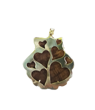 Load image into Gallery viewer, 3 Diamond Carved Walnut Shell Pendant in carved wood and shell by Christina Puchi
