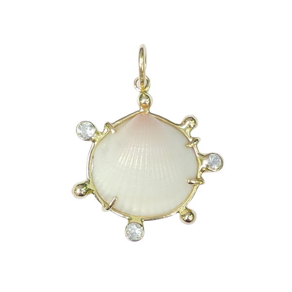 White Shell Sapphire+Gold Ball Halo Pendant