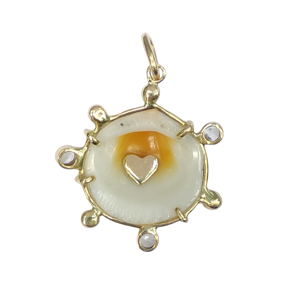 White Shell Sapphire+Gold Ball Halo Pendant