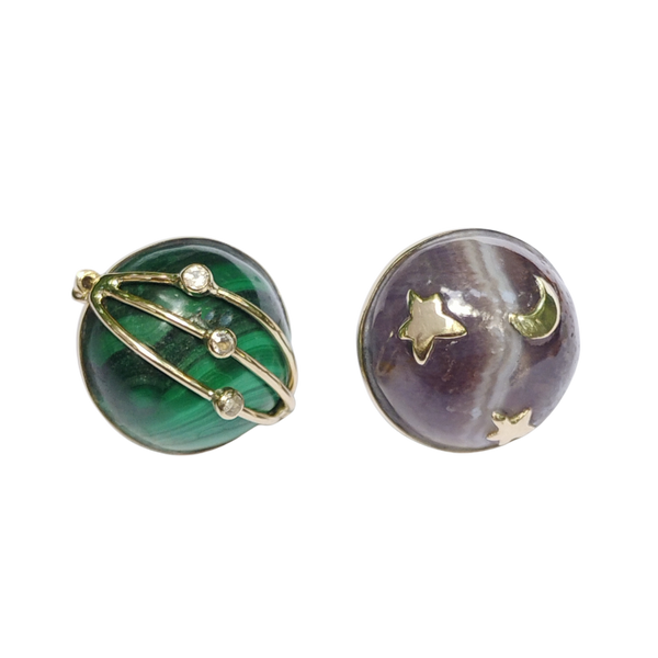 Carved Stone Planet Earrings