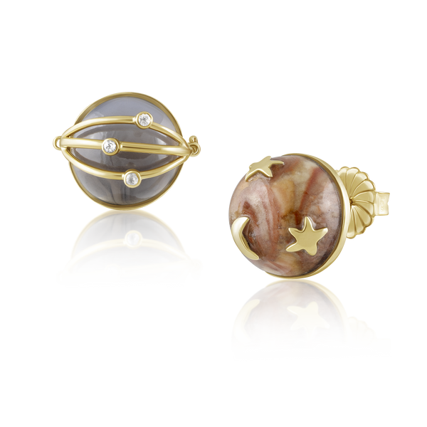 Carved Stone Planet Earrings