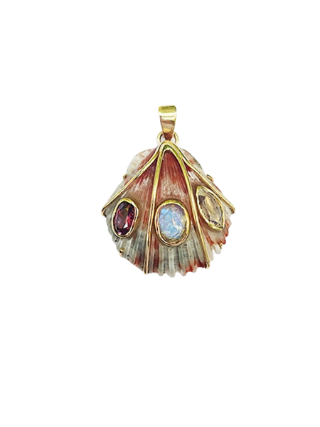 3 Stone Calico Shell Pendant by Christina Puchi