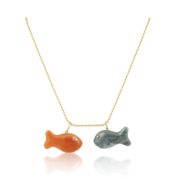 Carved Stone Gold Fish Pendants