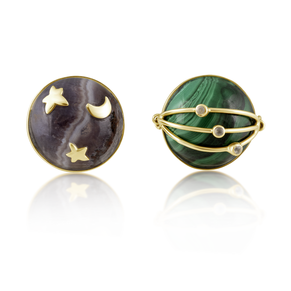 Carved Stone Planet Earrings