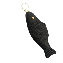 Load image into Gallery viewer, Ebony Swedish Fish Pendant (gold ball eyes)
