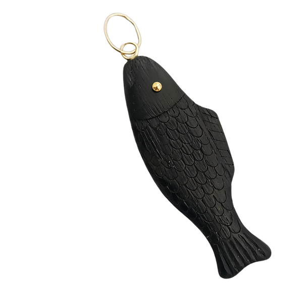 Ebony Swedish Fish Pendant (gold ball eyes)