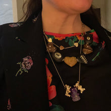 Load image into Gallery viewer, Citrine Ebony Bean Bead Pendant in carved wood by Christina Puchi
