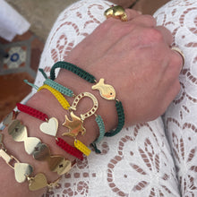 Load image into Gallery viewer, Blue/Green Cord Horse Shoe Friendship Bracelet by Christina Puchi
