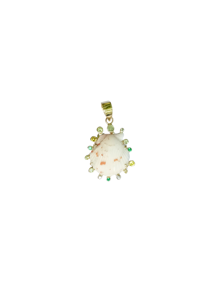 White Shell with Green Halo Pendant in shell by Christina Puchi