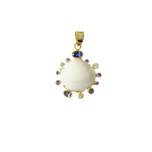 Load image into Gallery viewer, White Shell with Purple Halo Pendant in shell by Christina Puchi
