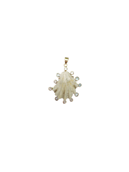 White Kitten Paw Shell Pendant in shell by Christina Puchi