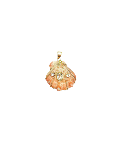 3-Stone Pink/White Lions Paw Pendant in shell by Christina Puchi