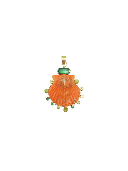 Orange Clam Shell Halo Pendant in shell by Christina Puchi