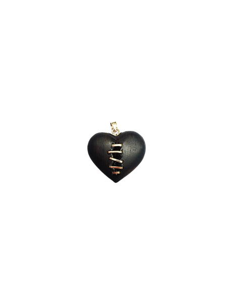 Carved Ebony Cracked Heart Pendant in carved wood by Christina Puchi