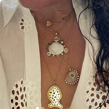 Load image into Gallery viewer, Enamel + Heart Fish Pendant in gold by Christina Puchi
