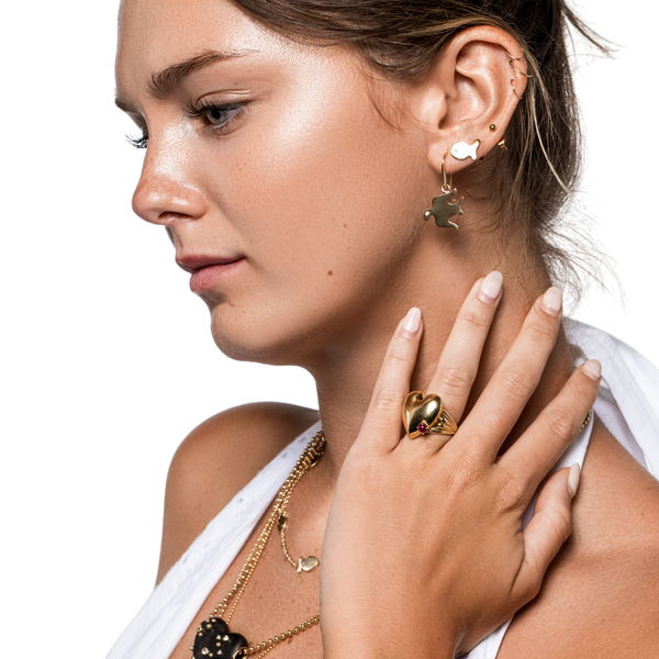 Bird Dangle Earrings in gold by Christina Puchi