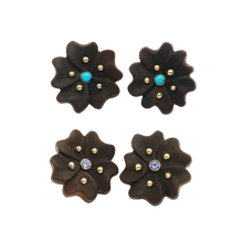 Load image into Gallery viewer, Chestnut Flower Earrings in carved wood by Christina Puchi
