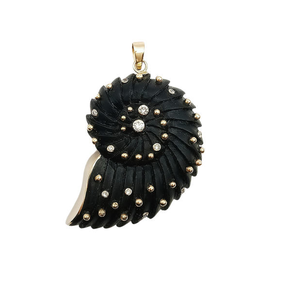Carved Ebony Ammonite Pendant in carved wood by Christina Puchi