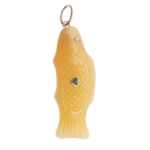 Load image into Gallery viewer, Yellow Onyx Swedish Fish Pendant in carved stone by Christina Puchi
