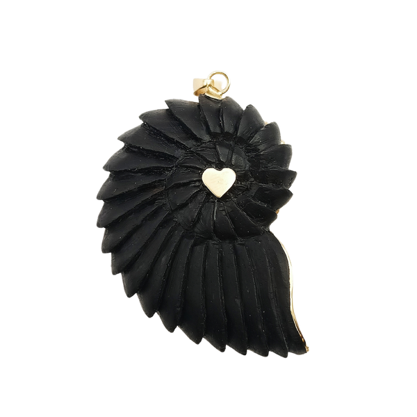 Carved Ebony Ammonite Pendant in carved wood by Christina Puchi
