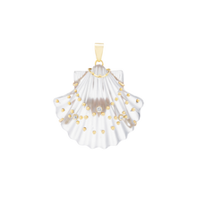 Load image into Gallery viewer, Carved Clear Rock Quartz Shell Pendant in carved stone and shell by Christina Puchi
