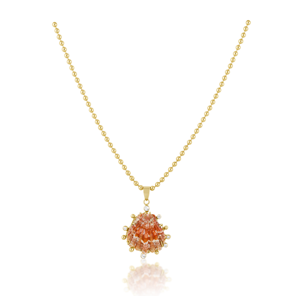 Orange/Pink Speckled Lion’s Paw Pendant in shell by Christina Puchi