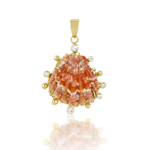 Orange/Pink Speckled Lion’s Paw Pendant in shell by Christina Puchi
