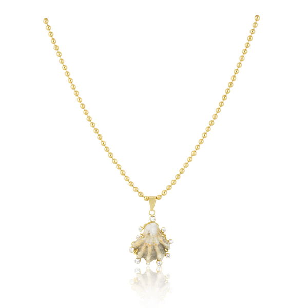 White Kitten Paw Halo Pendant in shell by Christina Puchi