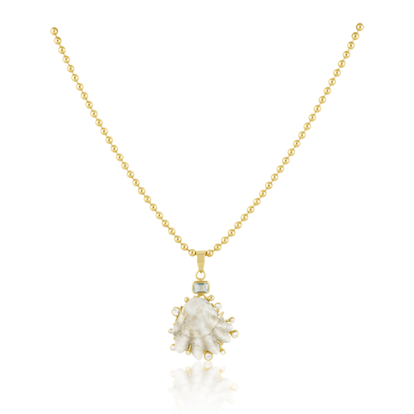 White Kitten Paw Halo Pendant in shell by Christina Puchi