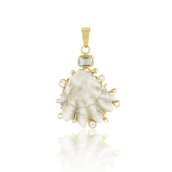 White Kitten Paw Halo Pendant in shell by Christina Puchi