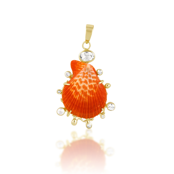 Bright Orange Shell Halo Pendant in shell by Christina Puchi