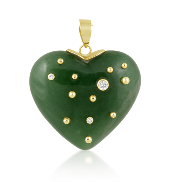 Carved Stone Studded Heart Pendant in carved stone by Christina Puchi