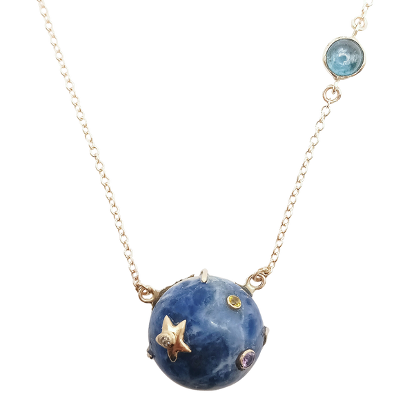 Carved Stone Planet Necklace in carved stone and gold by Christina Puchi