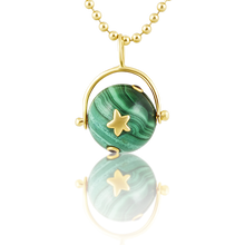 Load image into Gallery viewer, Spinning Planet Pendant in carved stone and gold by Christina Puchi
