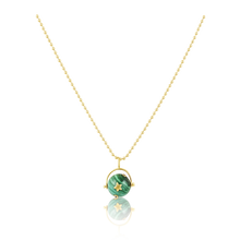Load image into Gallery viewer, Spinning Planet Pendant in carved stone and gold by Christina Puchi
