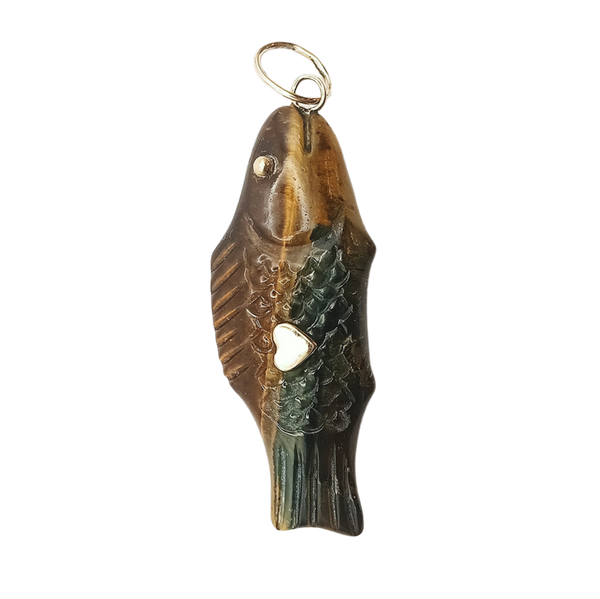 Carved Stone Swedish Fish Pendant (gold ball eyes)