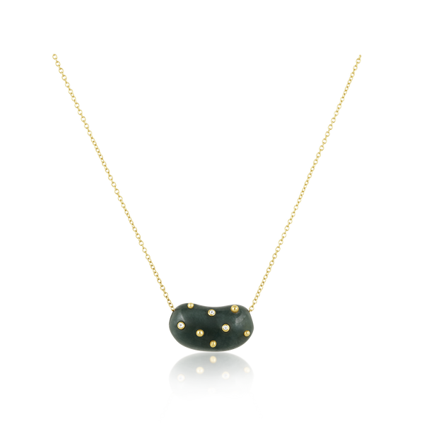 Carved Jade Studded Bean Necklace in carved stone by Christina Puchi