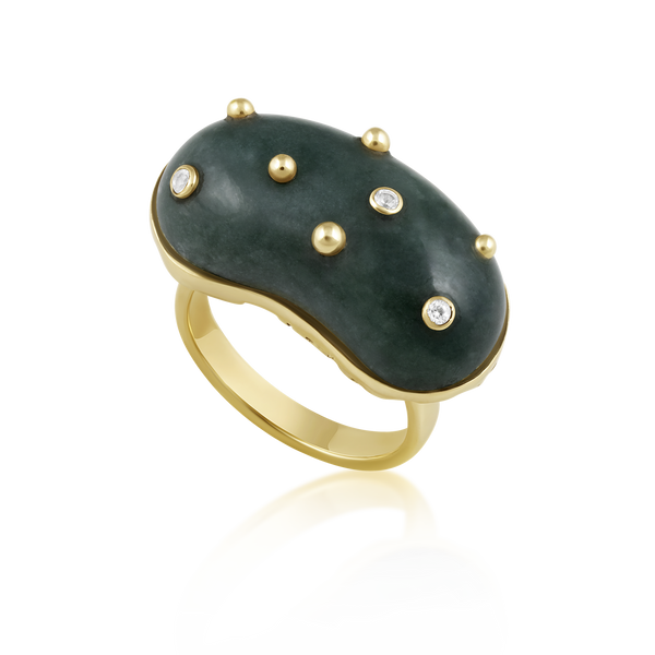 Carved Jade Studded Bean Ring
